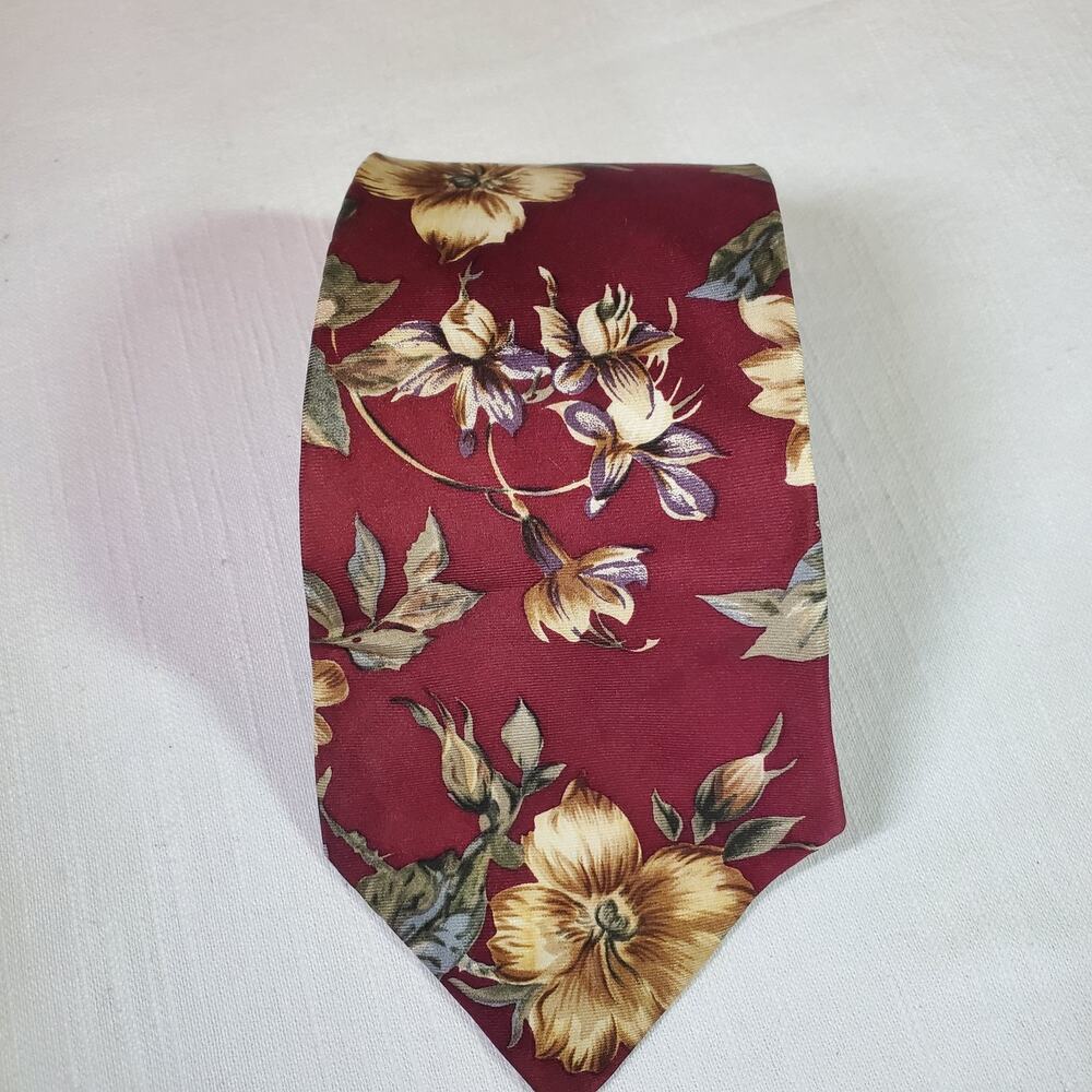 Cellini Collection Mens Silk Necktie Burgundy Red Floral Suit Dress Tie Classic